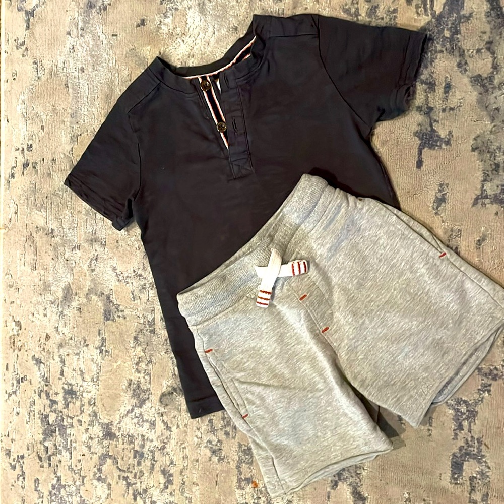Tommy Bahama set blue shirt short sleeve and grey shorts. 24 months.